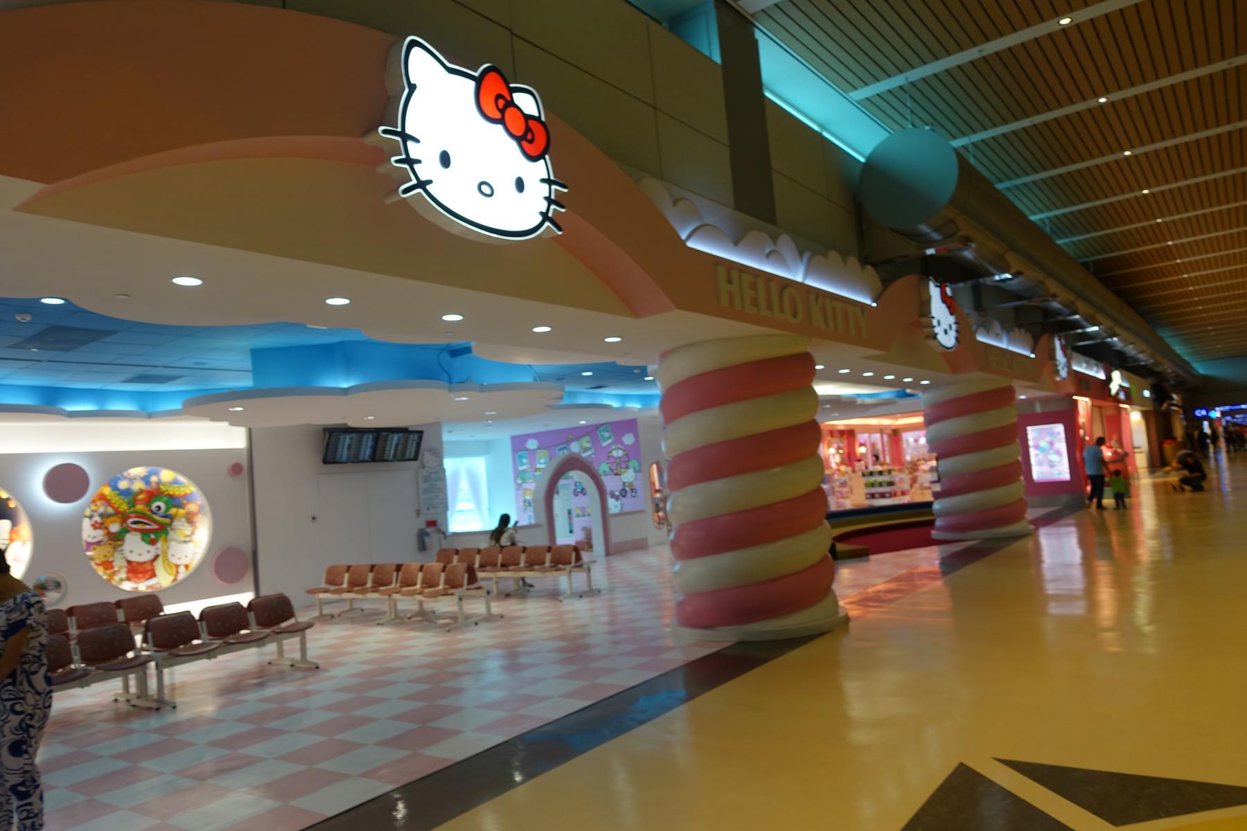 The Hello Kitty Airport Lounge featuring distinctive pink and white themed decor.