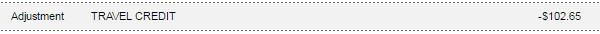 A line item showing a $102.65 travel credit adjustment.
