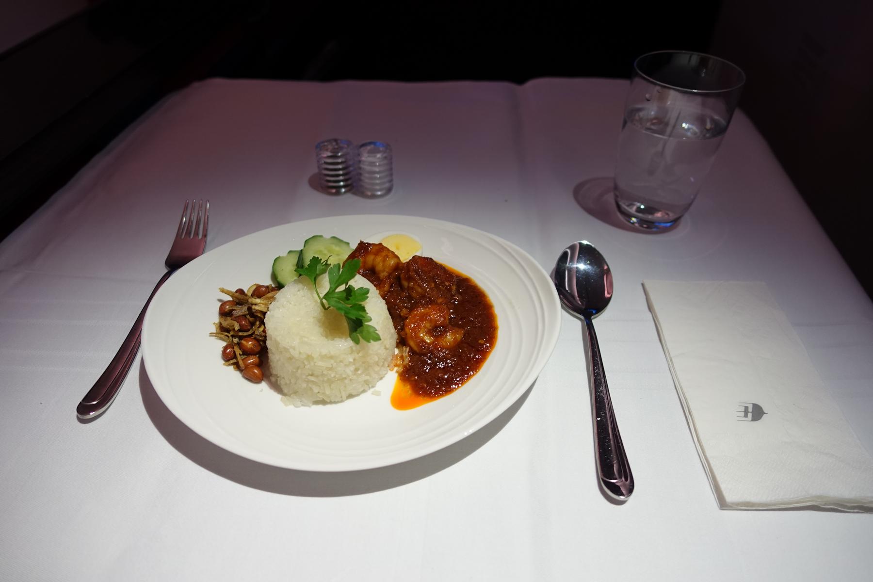 A plate of Nasi Lemak served in Malaysia Airlines First Class.