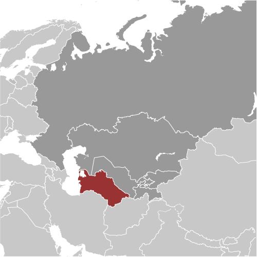 Map of Central Asia showing Turkmenistan highlighted in red.