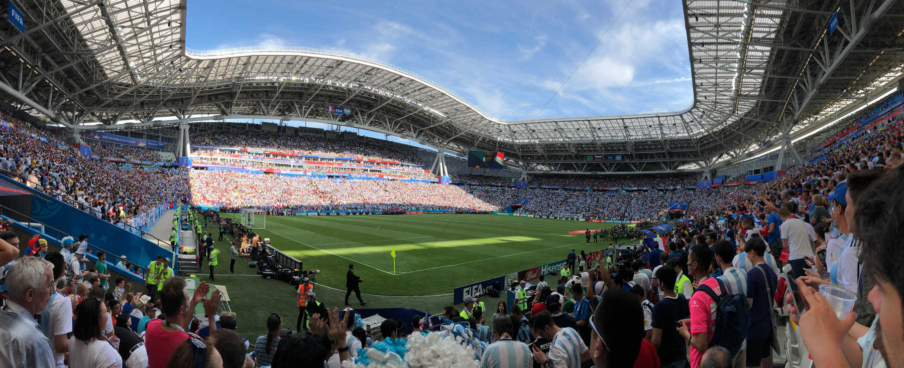 Crowded stadium during the Argentina vs. France 2018 World Cup match.