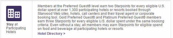 Information on earning Starwood Preferred Guest Starpoints for stays at participating hotels.