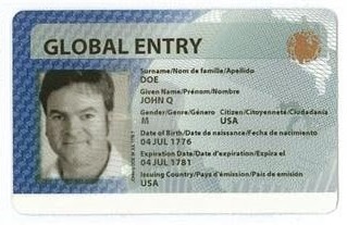 Global Entry ID card with a man's photo and details.