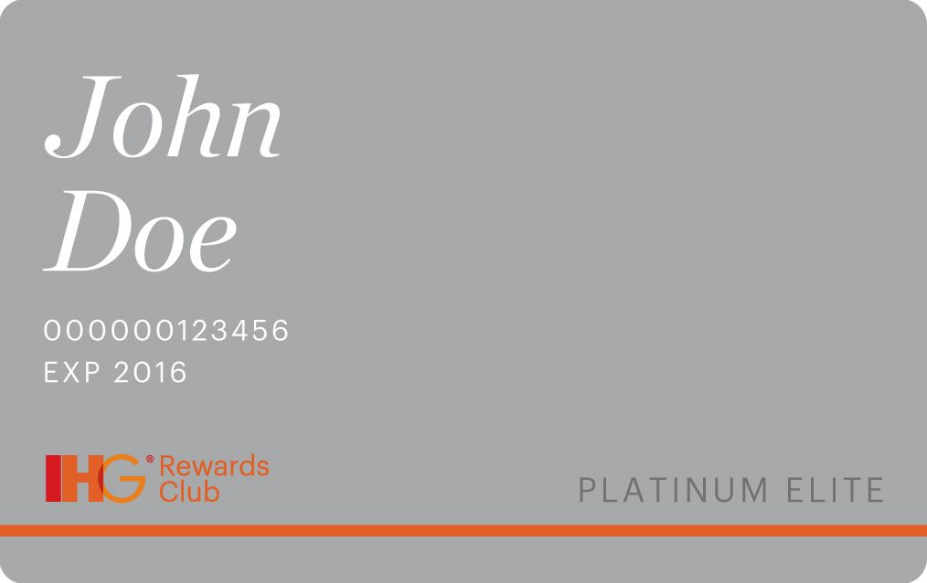 An IHG Rewards Club Platinum Elite card.