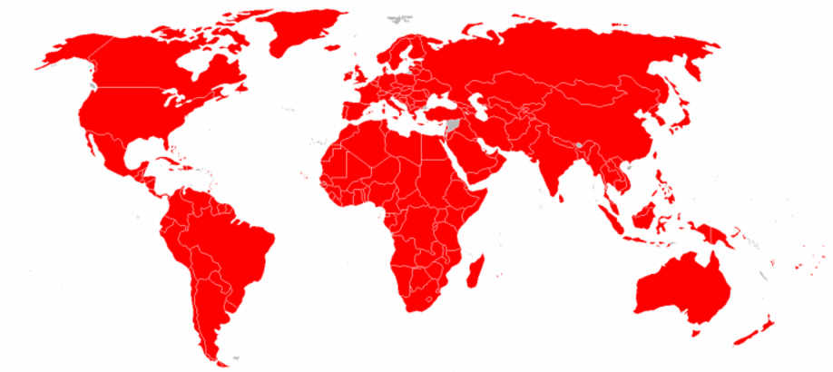A world map shows countries where frequent flier miles can be used in red, and a few other countries in white.